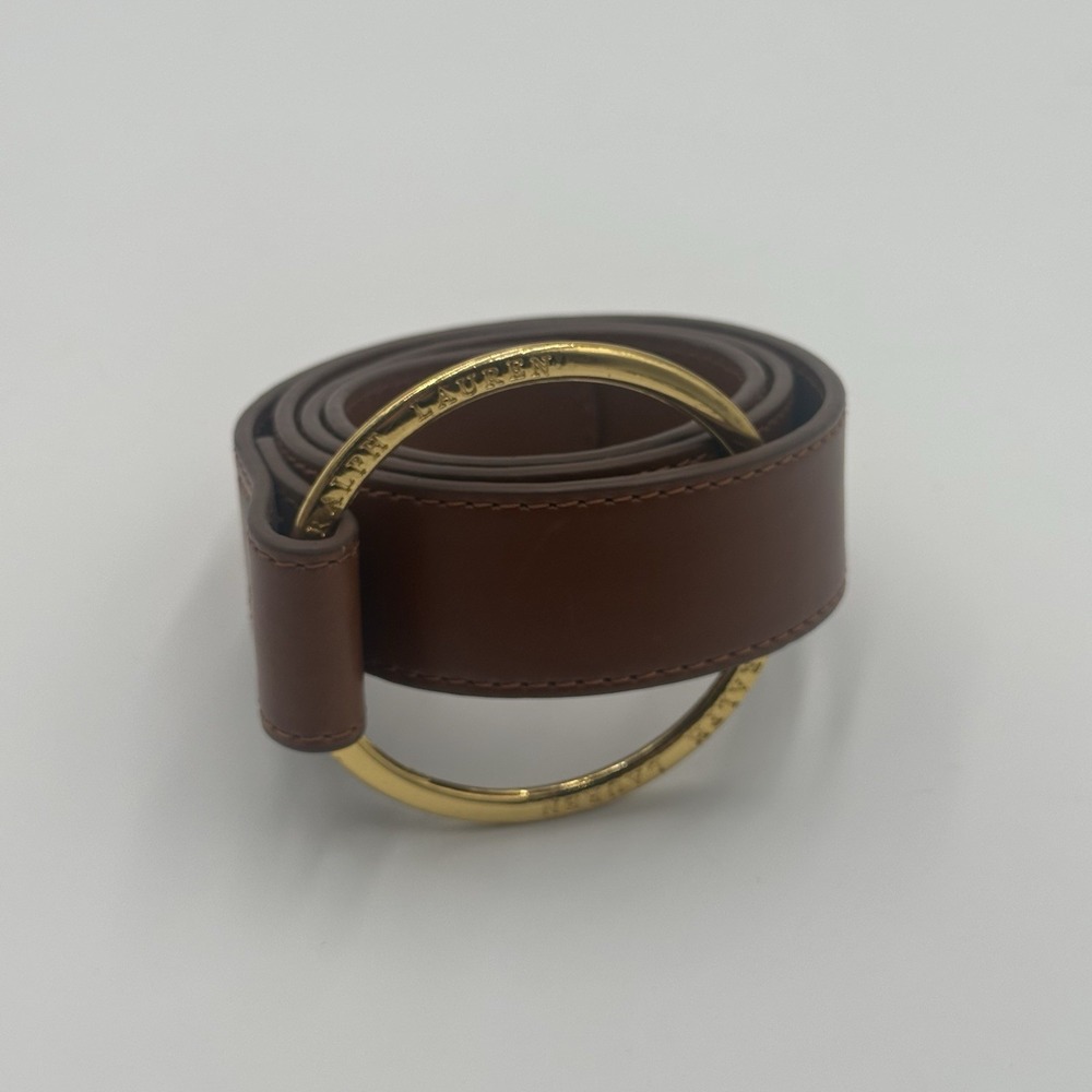 Lauren Ralph Lauren Brown O-Ring Belt Gold Tone Size 6 Faux Leather Equestrian